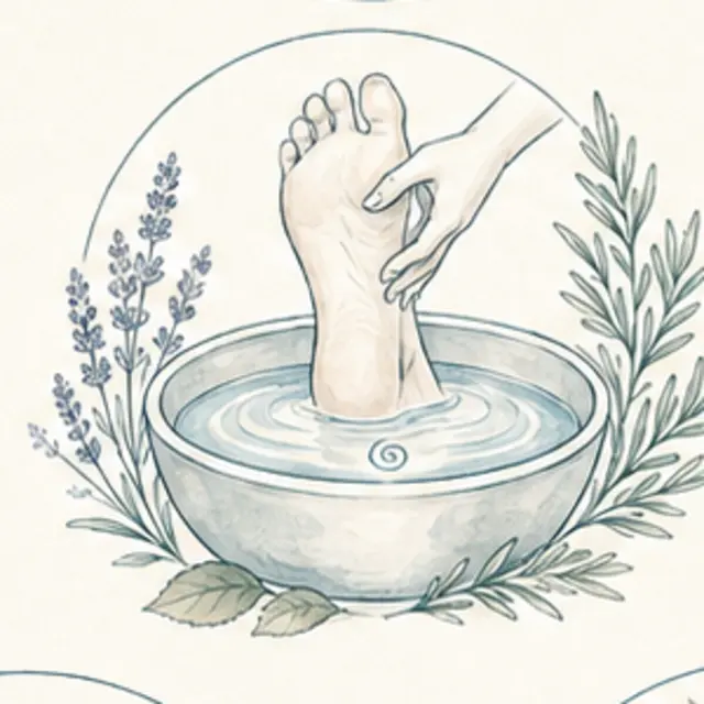 Ilustração artística da terapia Reflexologia + Escalda-pés